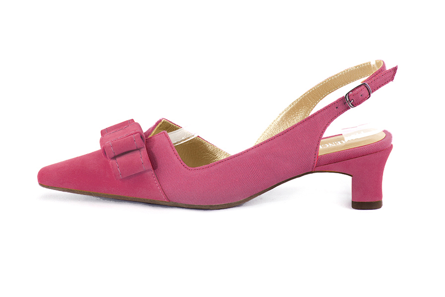 French elegance and refinement for these fuschia pink dress slingback shoes, with a knot, 
                available in many subtle leather and colour combinations. The pretty French spirit of this beautiful pump will accompany your steps nicely and comfortably.
To be personalized or not, with your materials and colors.  
                Matching clutches for parties, ceremonies and weddings.   
                You can customize these shoes to perfectly match your tastes or needs, and have a unique model.  
                Choice of leathers, colours, knots and heels. 
                Wide range of materials and shades carefully chosen.  
                Rich collection of flat, low, mid and high heels.  
                Small and large shoe sizes - Florence KOOIJMAN